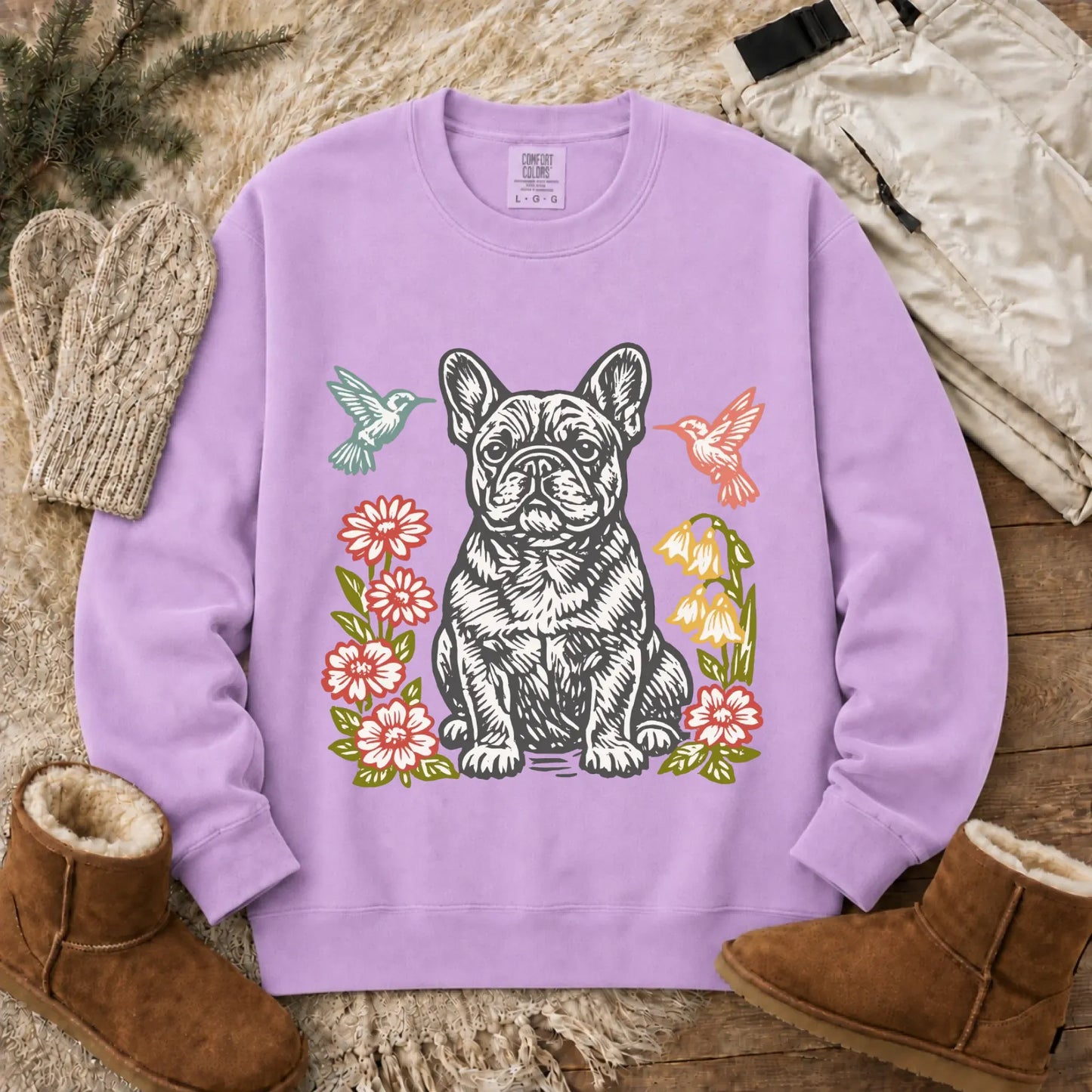 Frenchie Hummingbirds Garden Unisex Sweatshirt Orchid