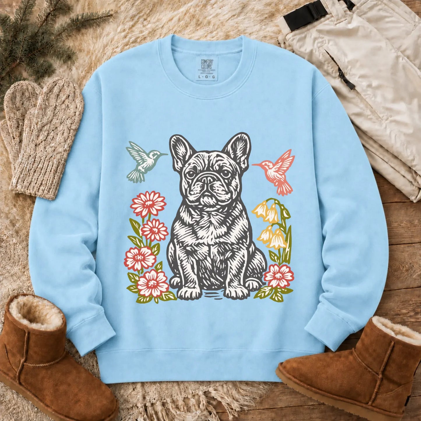 Frenchie Hummingbirds Garden Unisex Sweatshirt Chambray