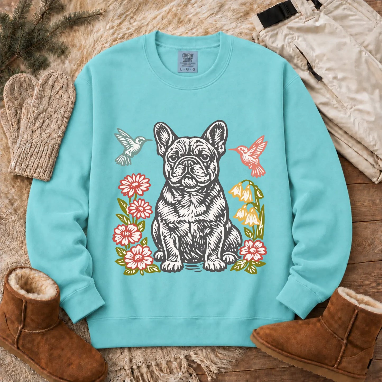 Frenchie Hummingbirds Garden Unisex Sweatshirt Chalky Mint
