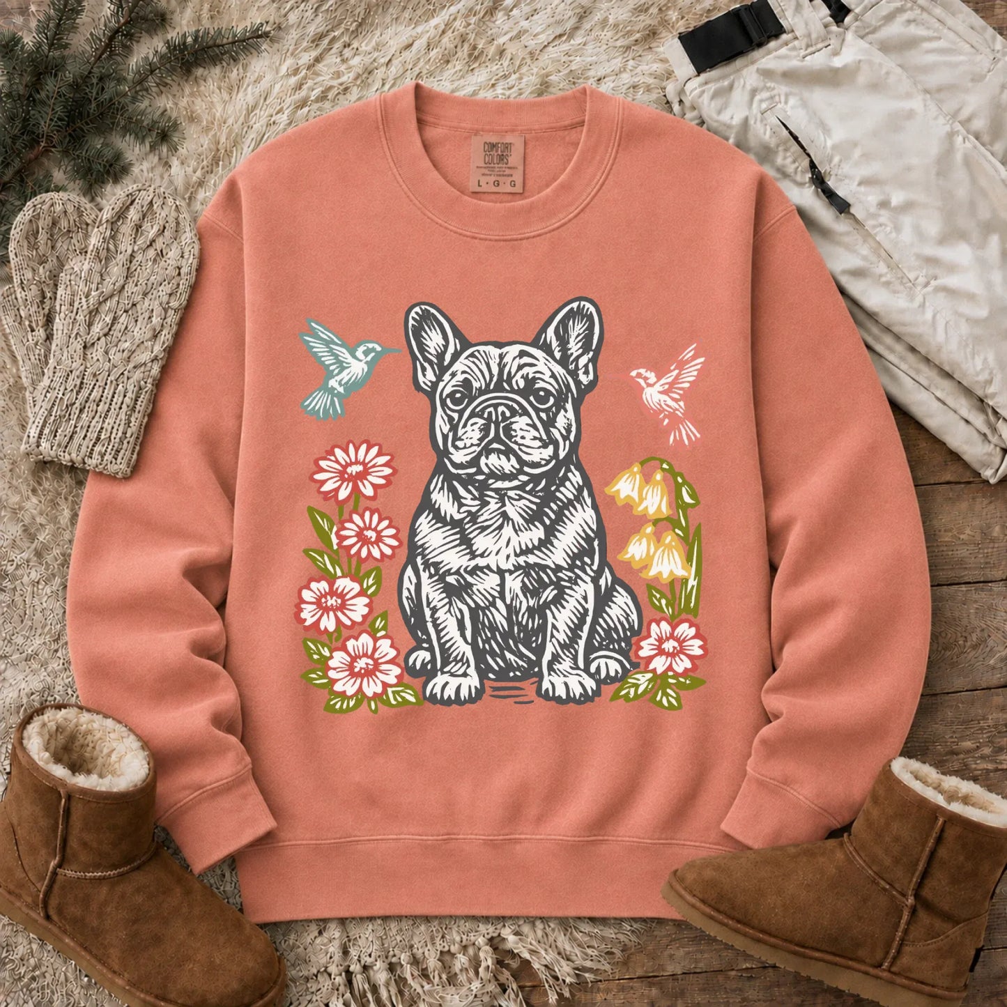 Frenchie Hummingbirds Garden Unisex Sweatshirt Terracotta