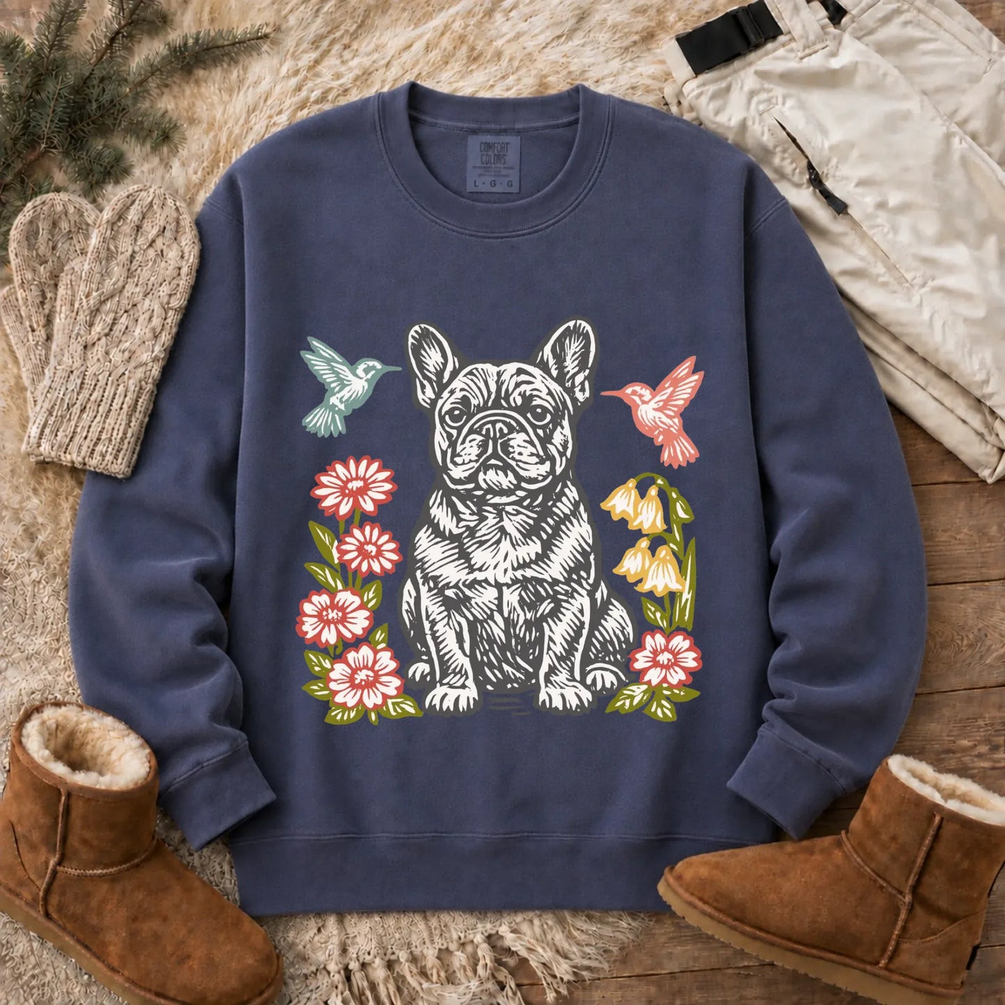 Frenchie Hummingbirds Garden Unisex Sweatshirt Denim