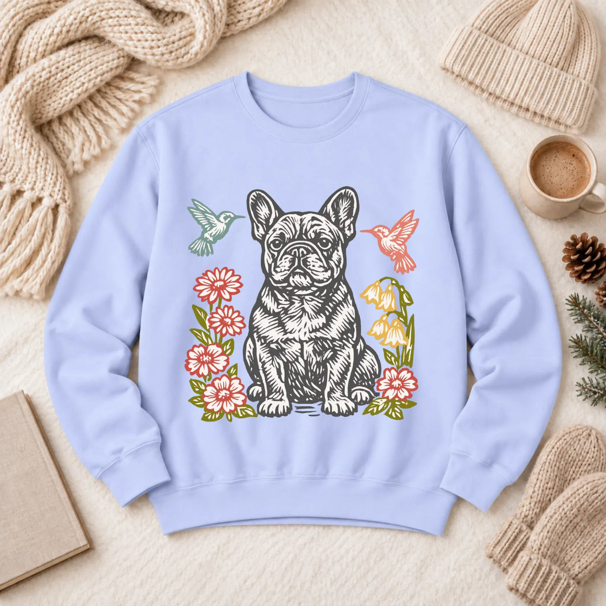 Frenchie Hummingbirds Garden Unisex Sweatshirt Hydrangea