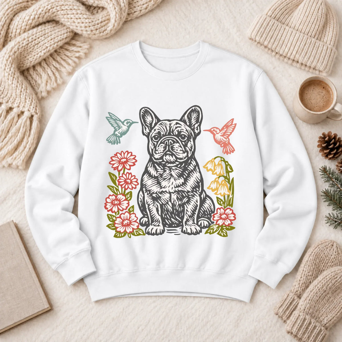 Frenchie Hummingbirds Garden Unisex Sweatshirt White