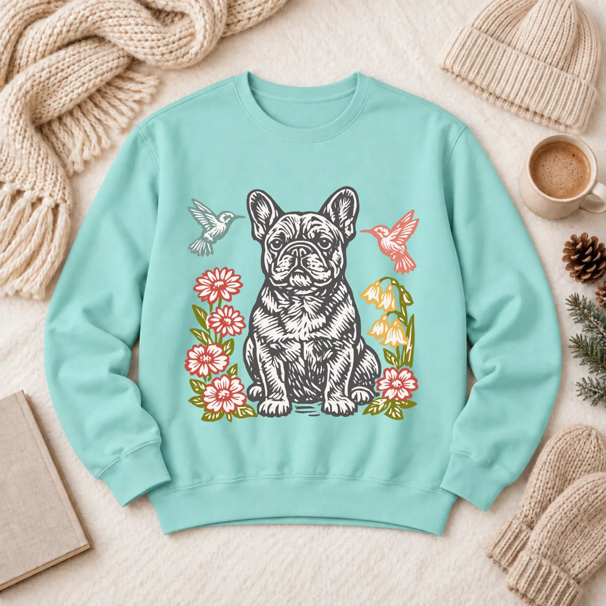 Frenchie Hummingbirds Garden Unisex Sweatshirt Chalky Mint