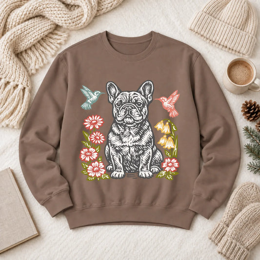 Frenchie Hummingbirds Garden Unisex Sweatshirt Espresso