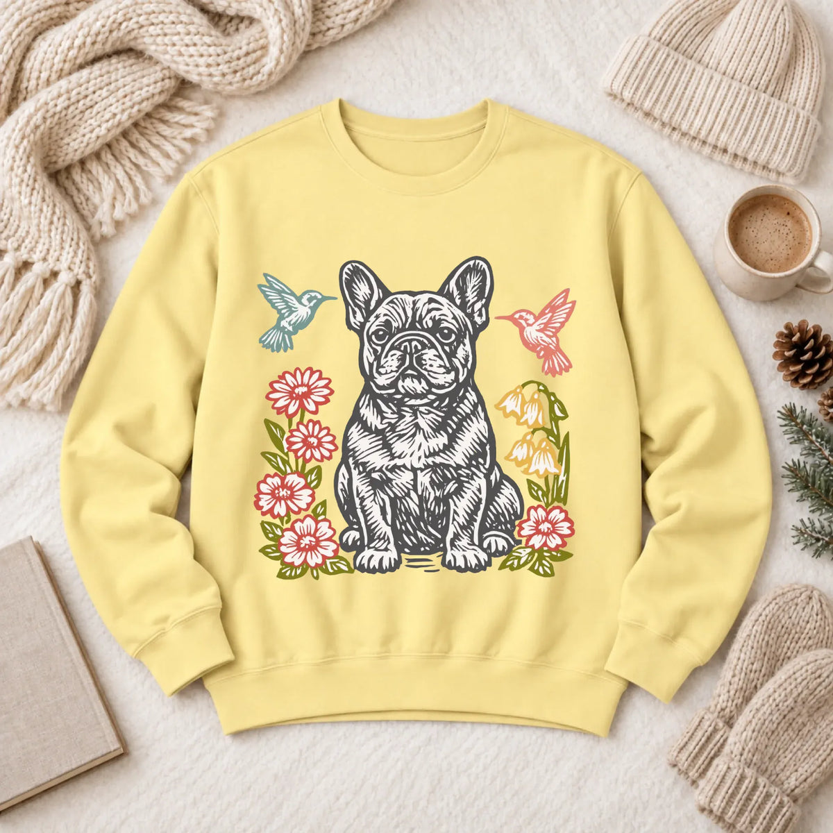 Frenchie Hummingbirds Garden Unisex Sweatshirt Butter
