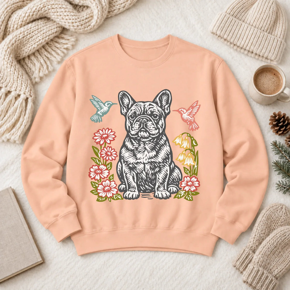 Frenchie Hummingbirds Garden Unisex Sweatshirt Peachy