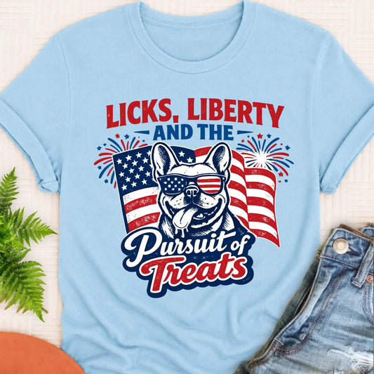 Frenchie Licks and Liberty USA Unisex TShirt Chambray