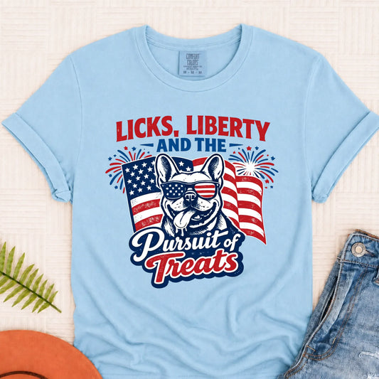 Frenchie Licks and Liberty USA Unisex TShirt Chambray