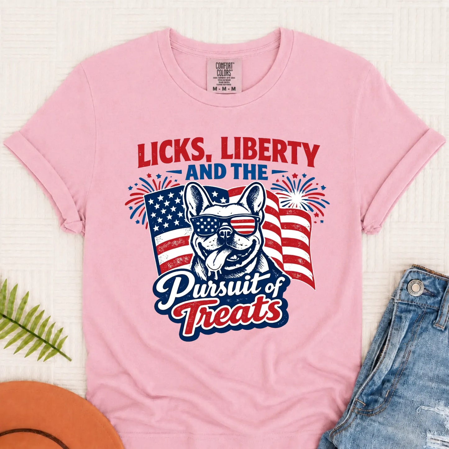 Frenchie Licks and Liberty USA Unisex TShirt Blossom