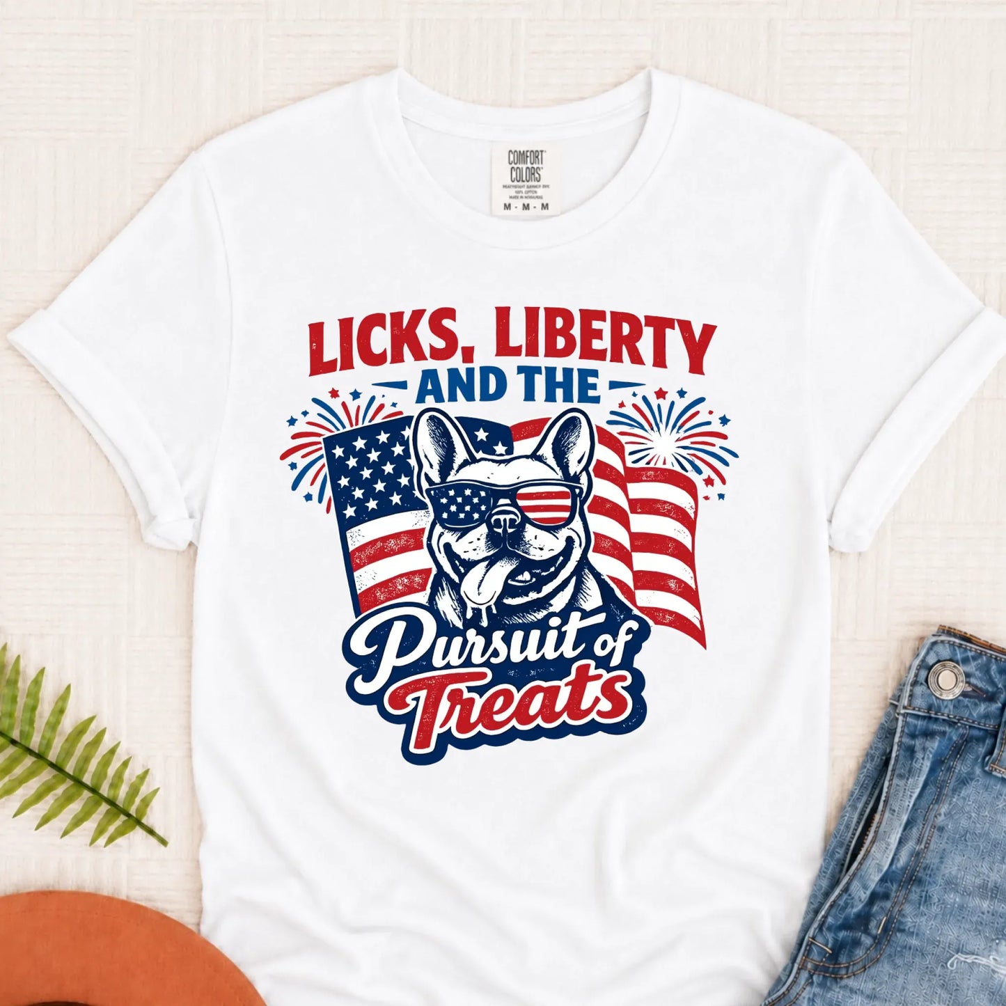 Frenchie Licks and Liberty USA Unisex TShirt White
