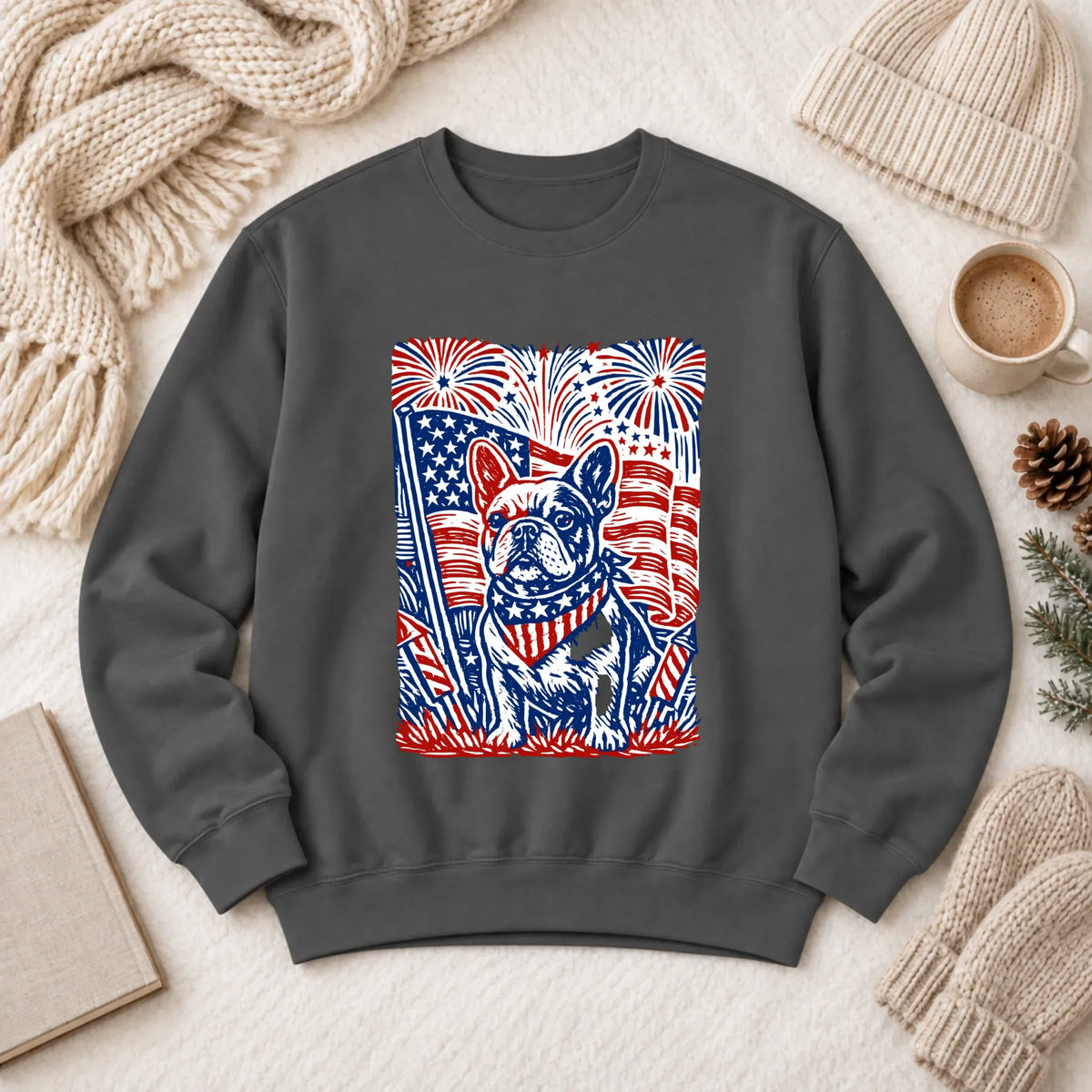 Frenchie Linocut 4th of July USA Unisex Sweatshirt Pepper