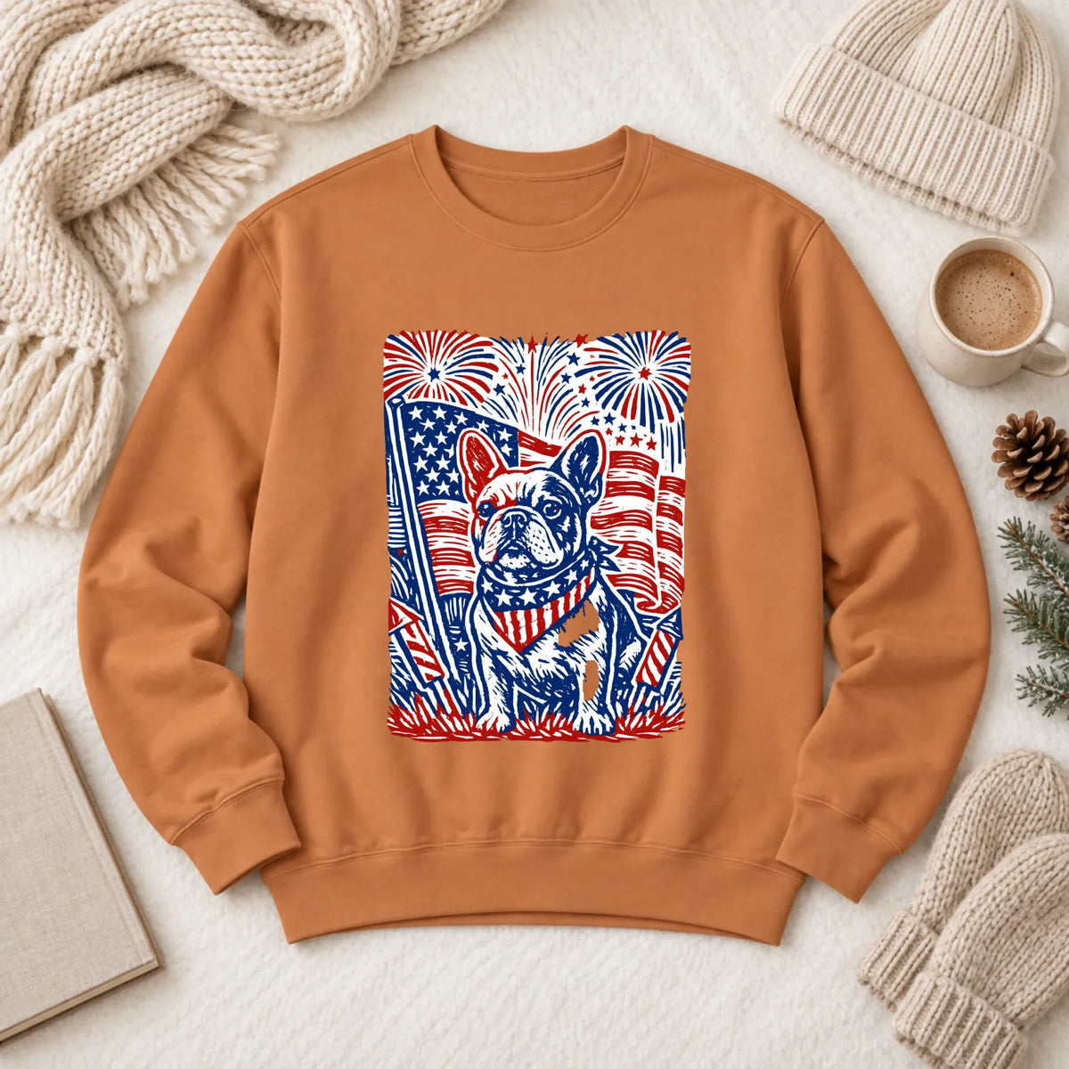 Frenchie Linocut 4th of July USA Unisex Sweatshirt Yam