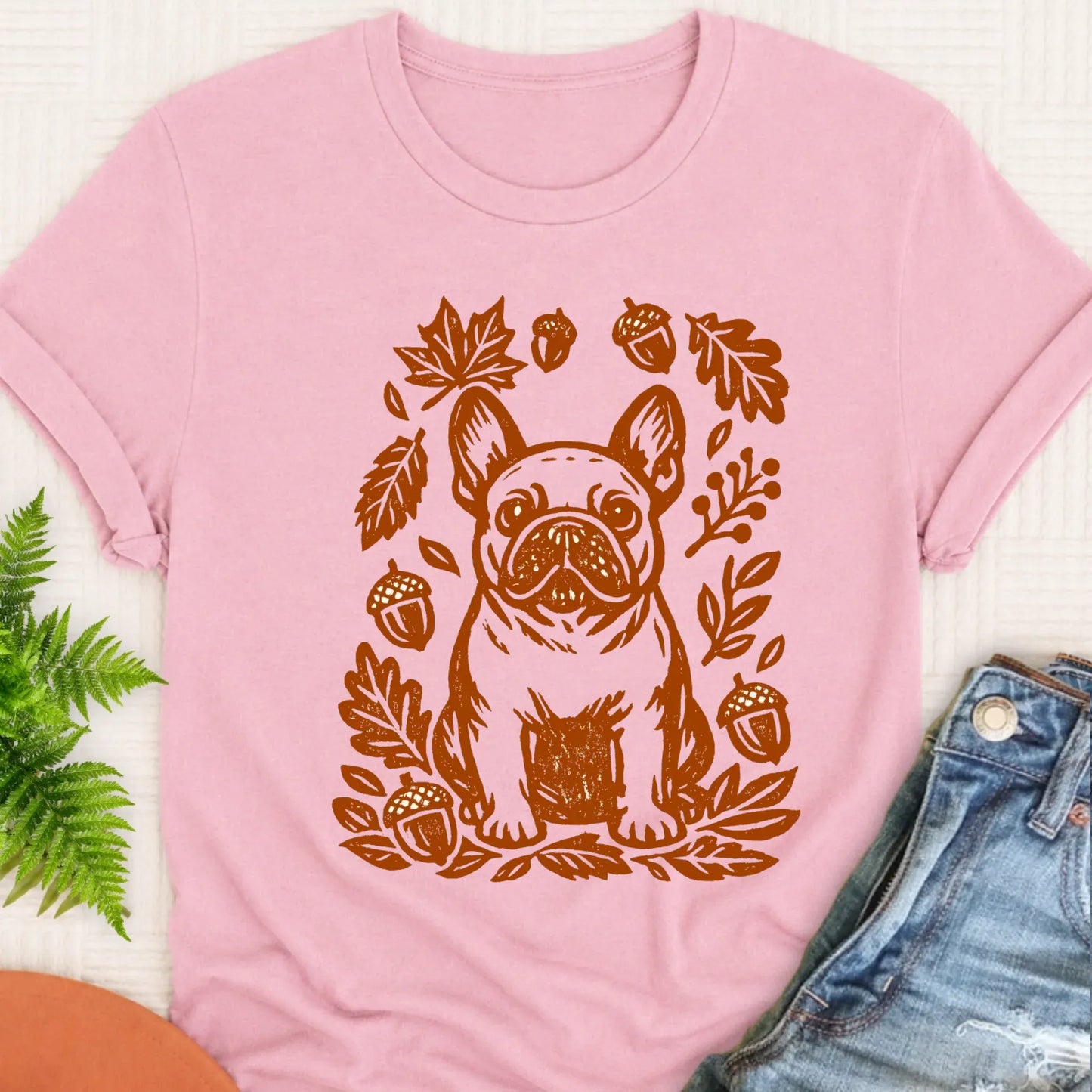 T-Shirt Blossom / S Frenchie Linocut Fall Leaves Unisex TShirt