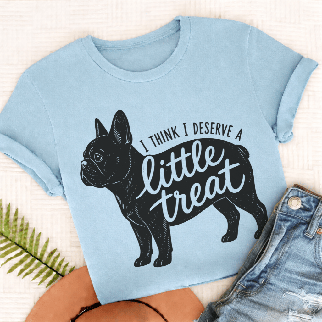 Frenchie Little Treat Unisex TShirt Comfort Colors Chambray