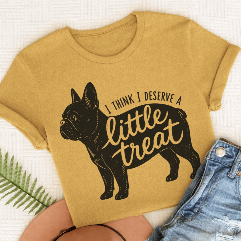 Frenchie Little Treat Unisex TShirt Comfort Colors Mustard