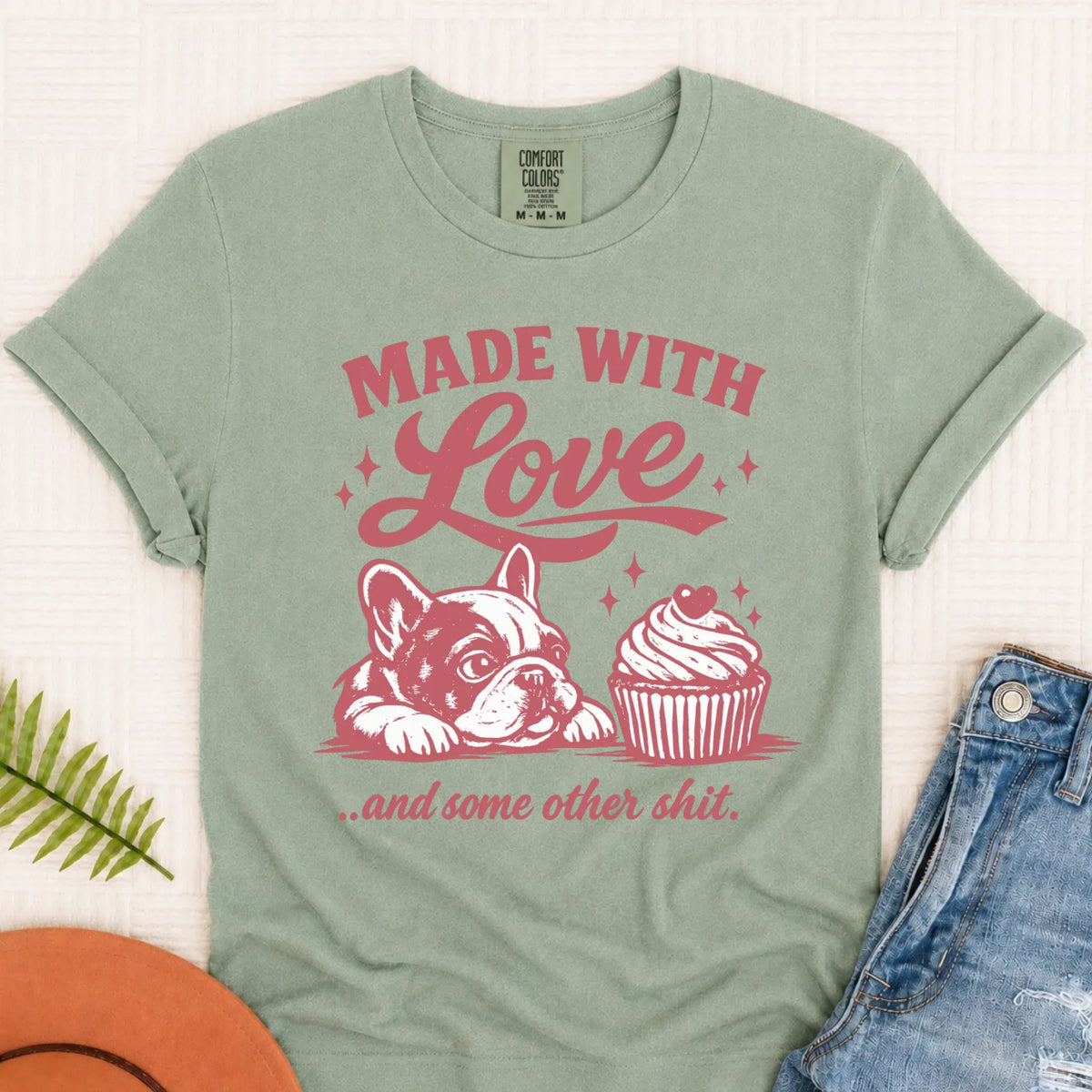 Frenchie Made with Love Cupcakes Unisex TShirt Bay