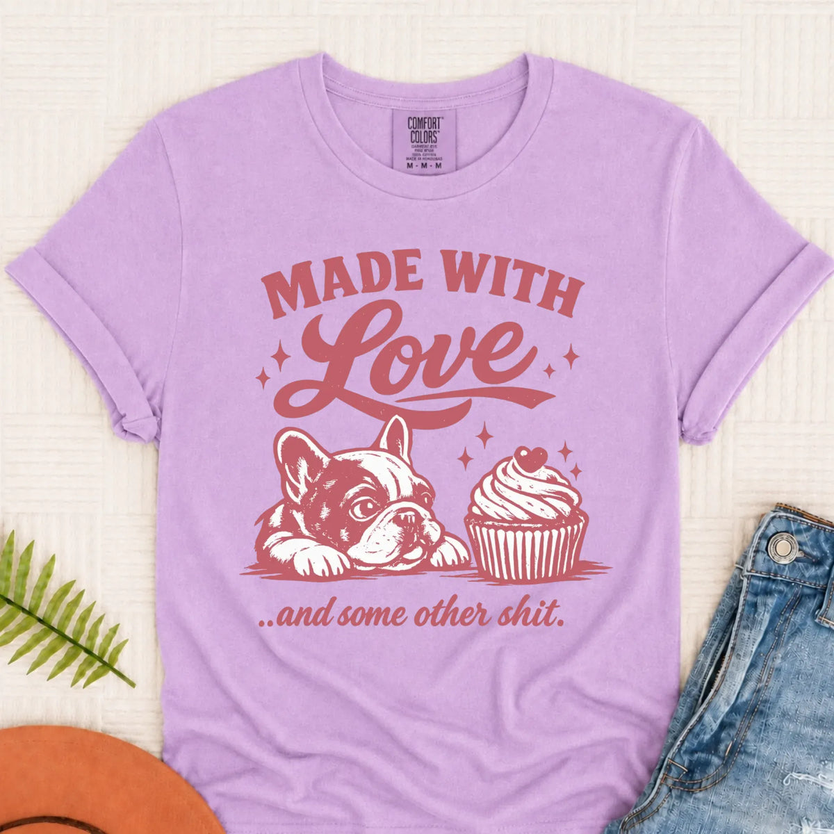 Frenchie Made with Love Cupcakes Unisex TShirt Orchid