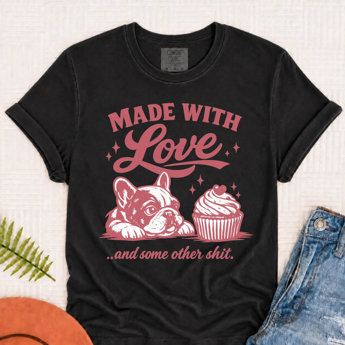 Frenchie Made with Love Cupcakes Unisex TShirt Graphite