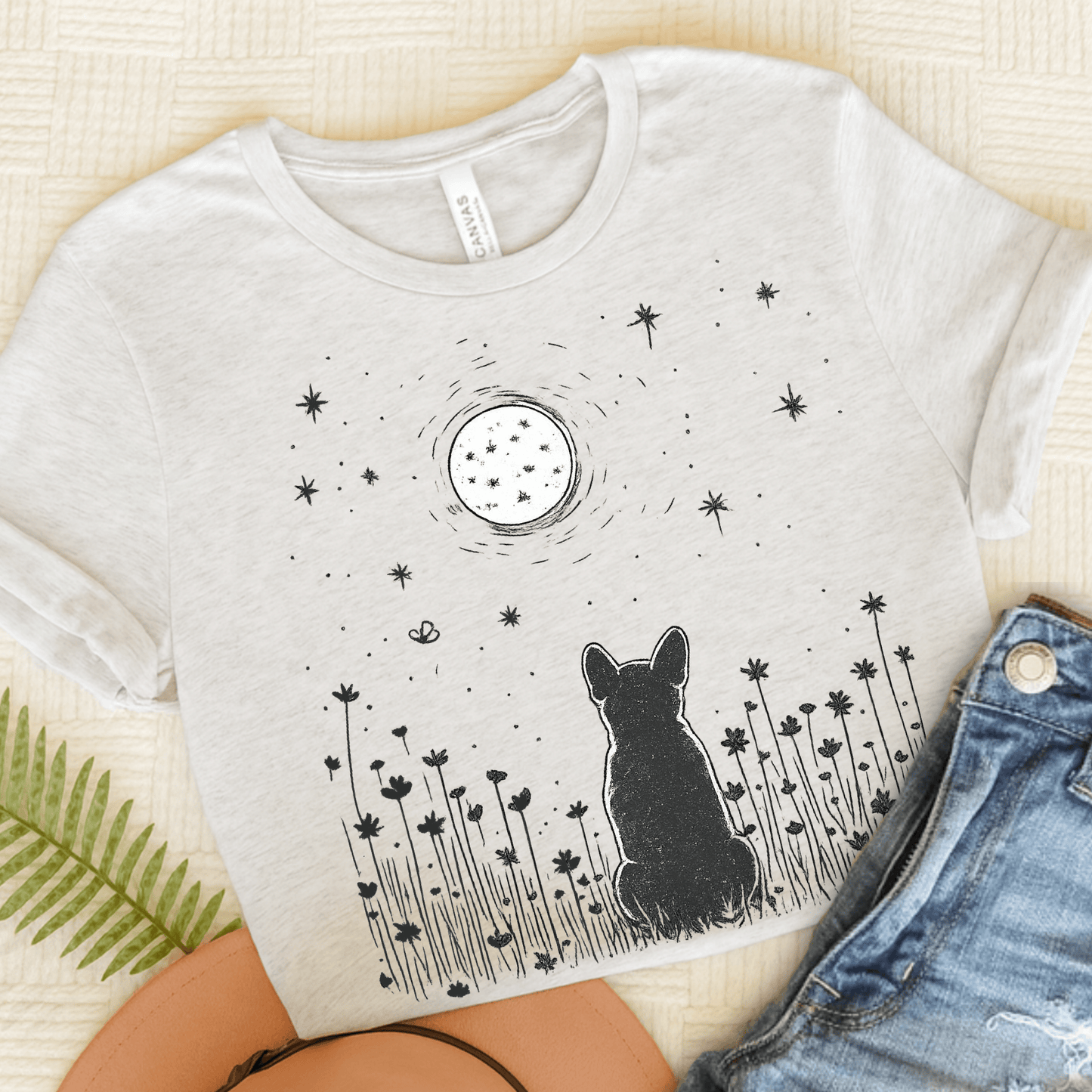 Frenchie Moonlight Night Unisex TShirt Ash