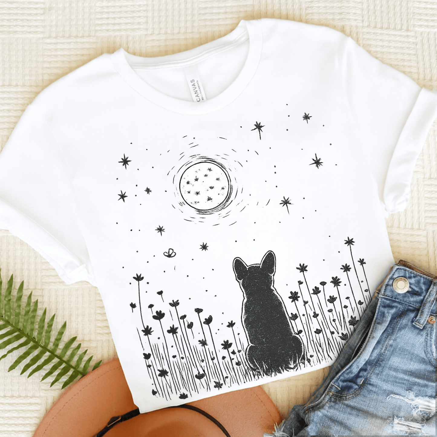 Frenchie Moonlight Night Unisex TShirt White