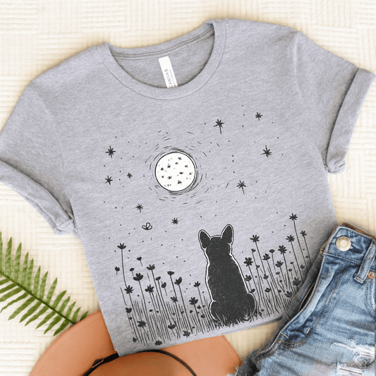 Frenchie Moonlight Night Unisex TShirt Athletic Heather