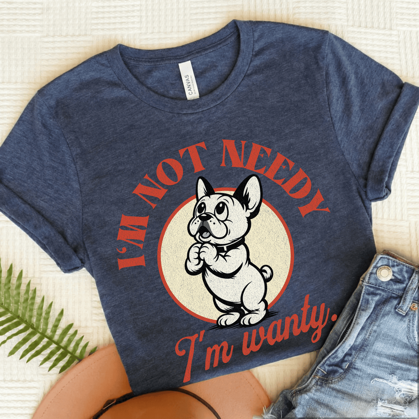 Frenchie Needy Not Wanty Cartoon Unisex TShirt Heather Navy