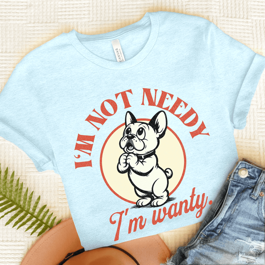 Frenchie Needy Not Wanty Cartoon Unisex TShirt Heather Ice Blue