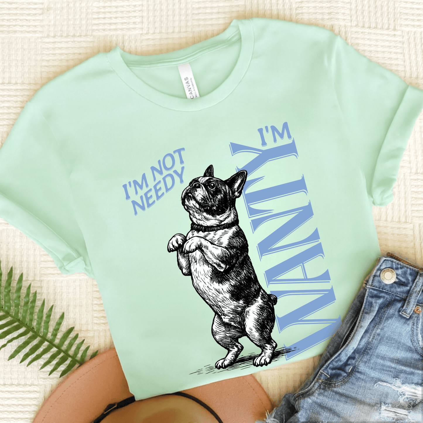 Frenchie Needy Not Wanty Country Unisex TShirt Heather Mint