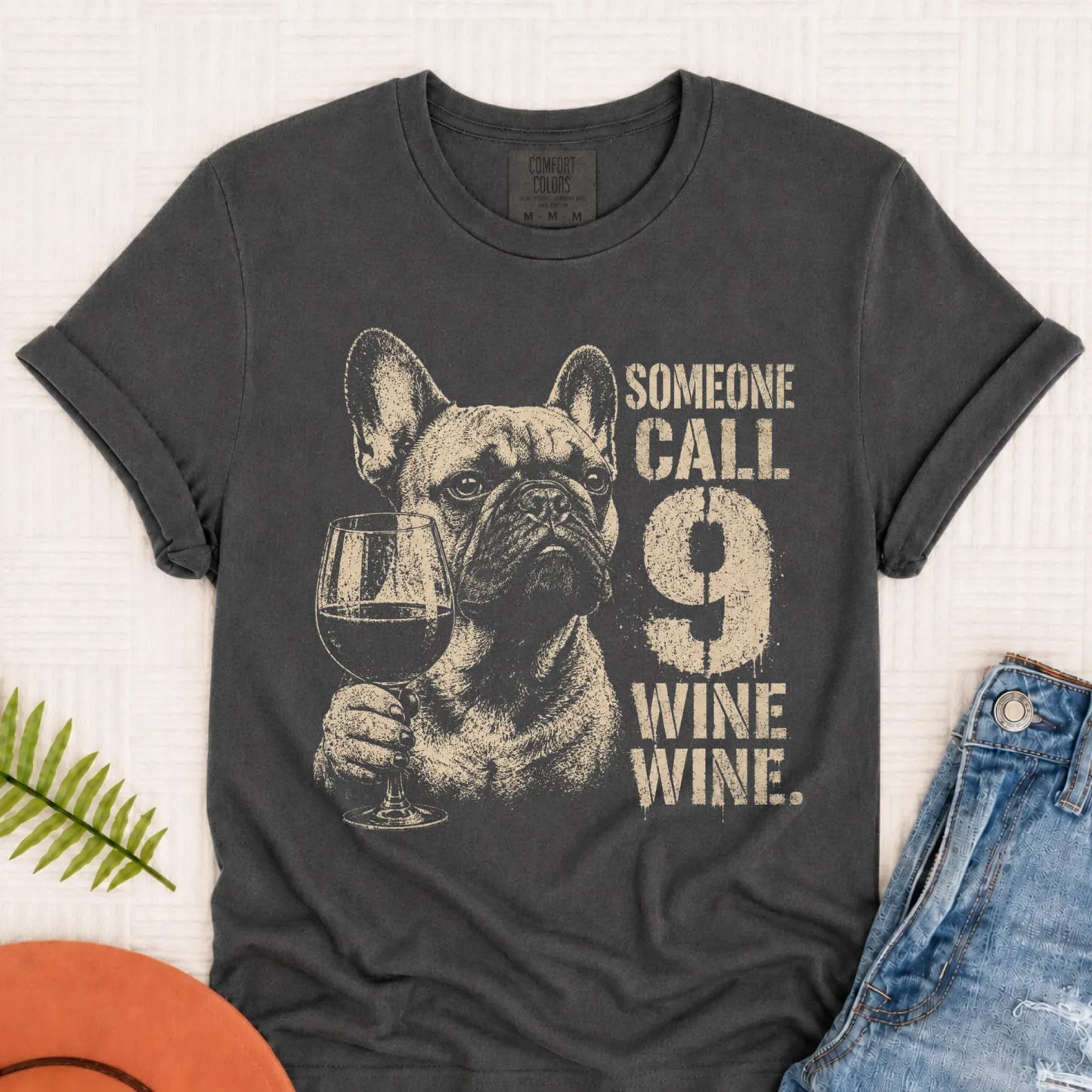 Frenchie Nine Wine Wine Day Drinking Unisex TShirt Pepper