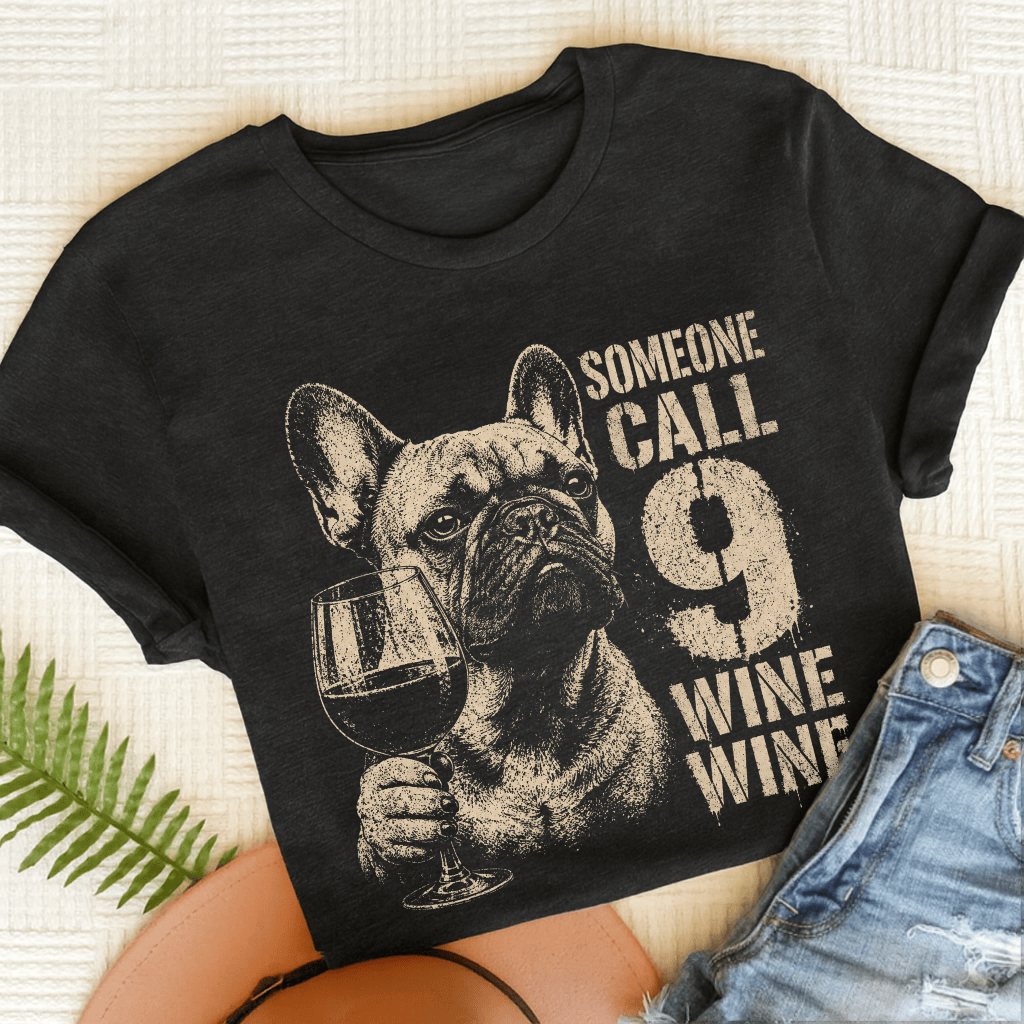 Frenchie Nine Wine Wine Silhouette TShirt Black