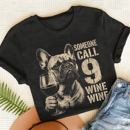 Frenchie Nine Wine Wine Silhouette TShirt Black