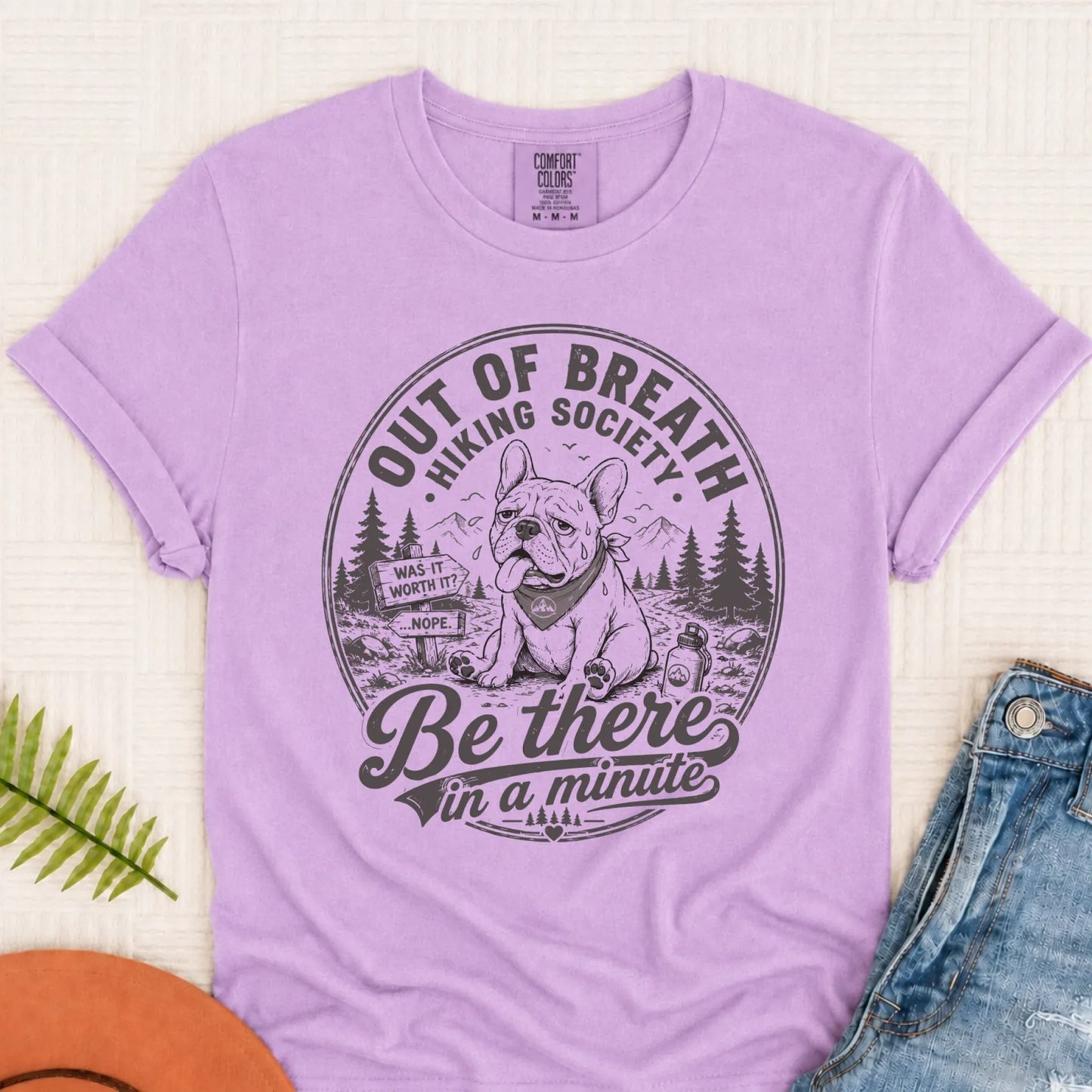 Frenchie Out of Breath Hiking Unisex TShirt Orchid