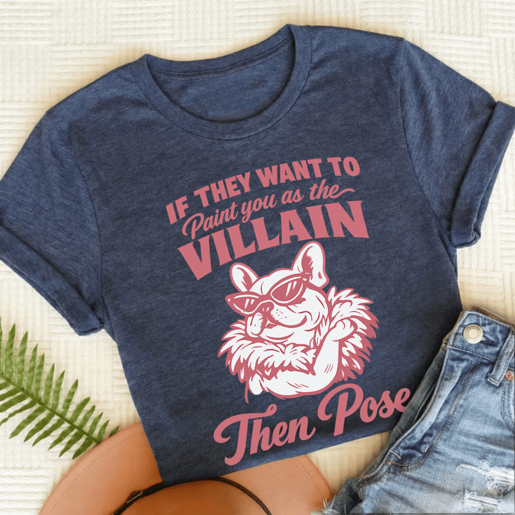 Frenchie Paint the Villain Unisex TShirt Heather Navy