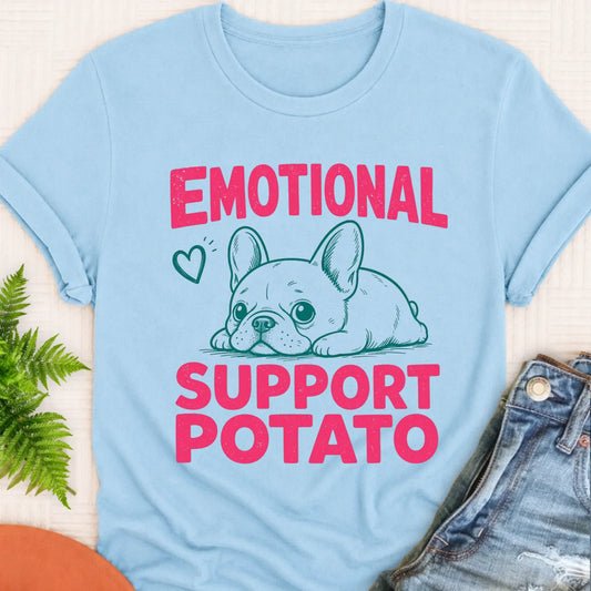 Frenchie Pink Emotional Support Potato Unisex TShirt Chambray