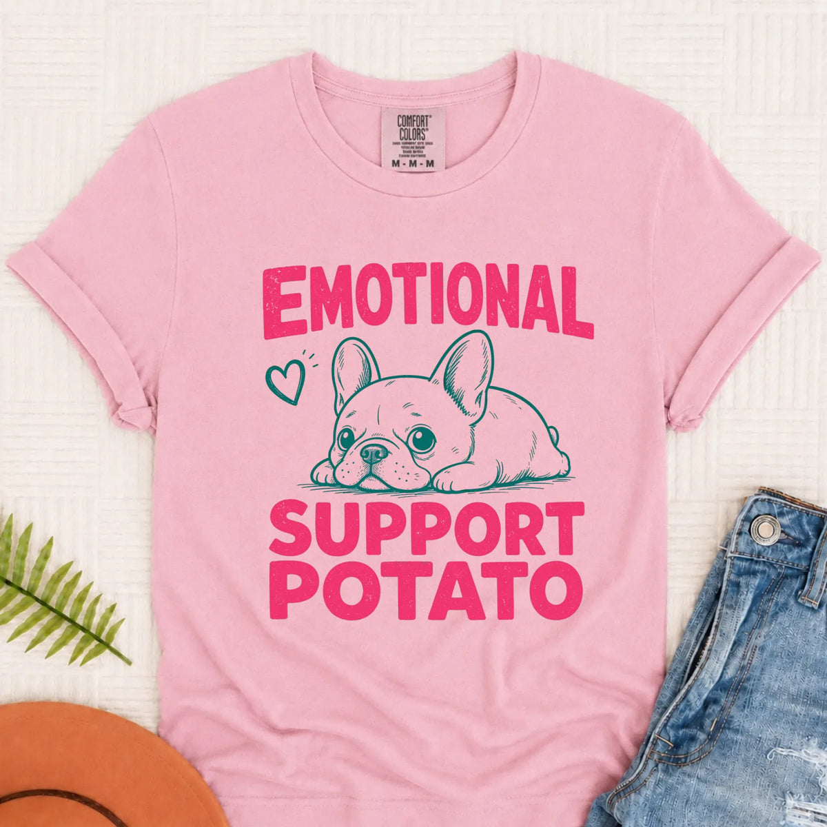 Frenchie Pink Emotional Support Potato Unisex TShirt Blossom