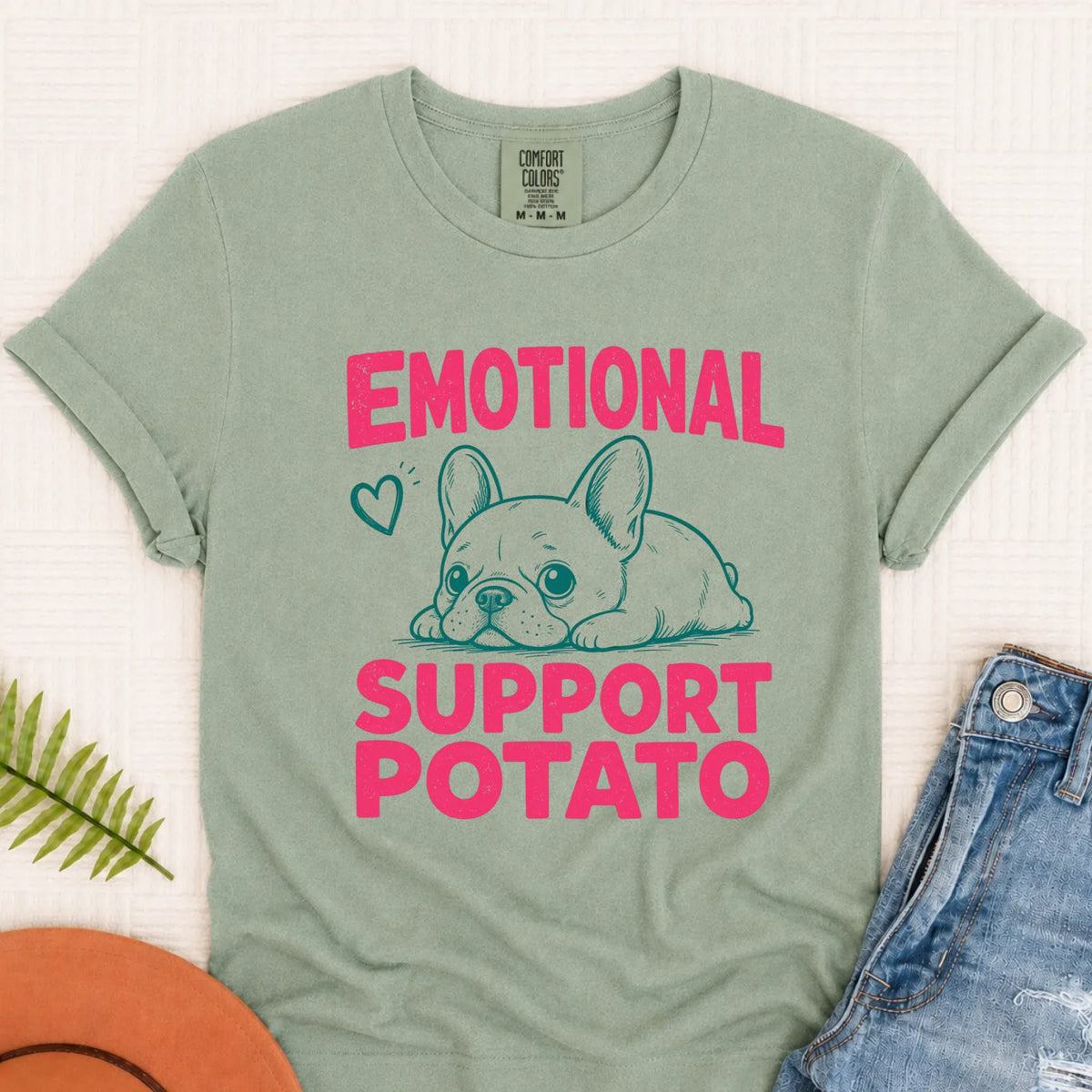 Frenchie Pink Emotional Support Potato Unisex TShirt Bay
