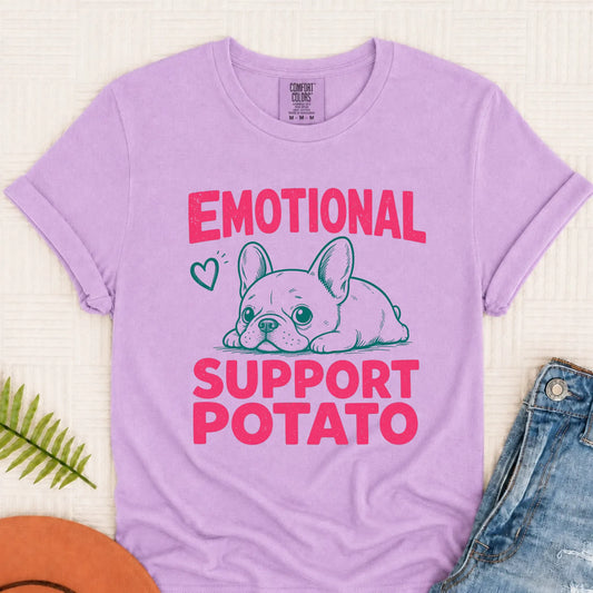 Frenchie Pink Emotional Support Potato Unisex TShirt Orchid
