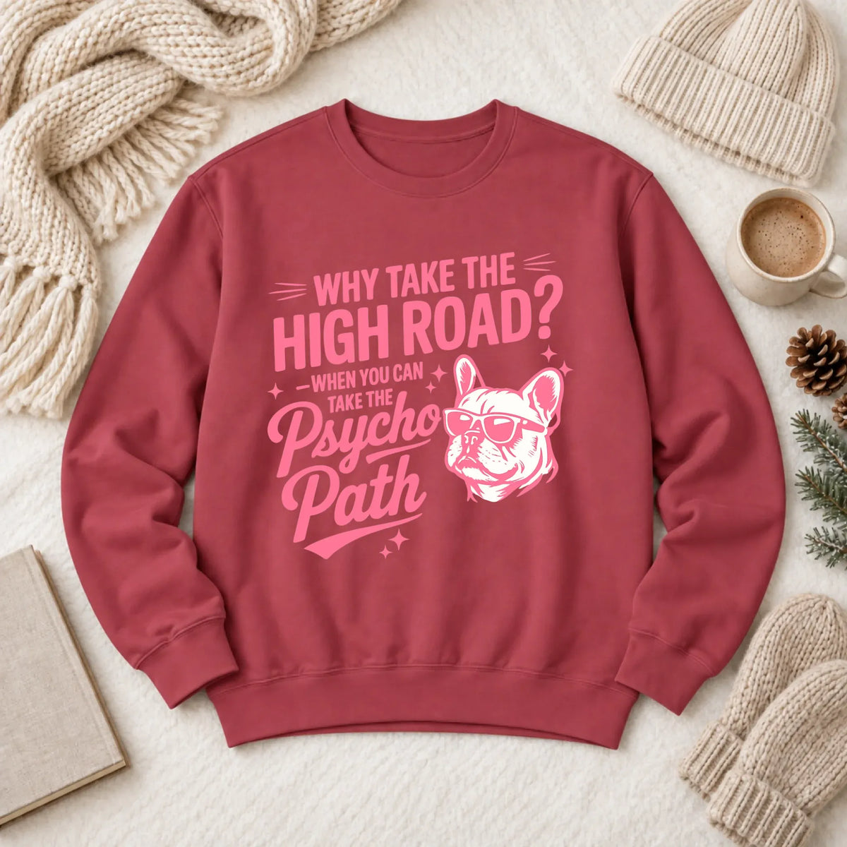 Frenchie Psycho Path Funny Unisex Sweatshirt Crimson