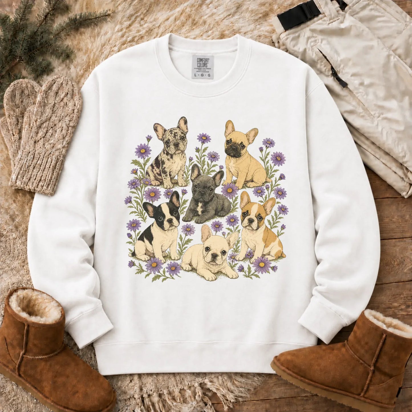 Frenchie Puppies Butterflies Unisex Sweatshirt White