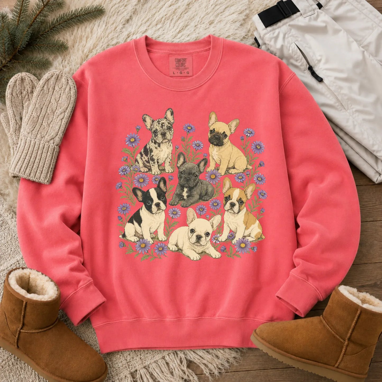 Frenchie Puppies Butterflies Unisex Sweatshirt Watermelon