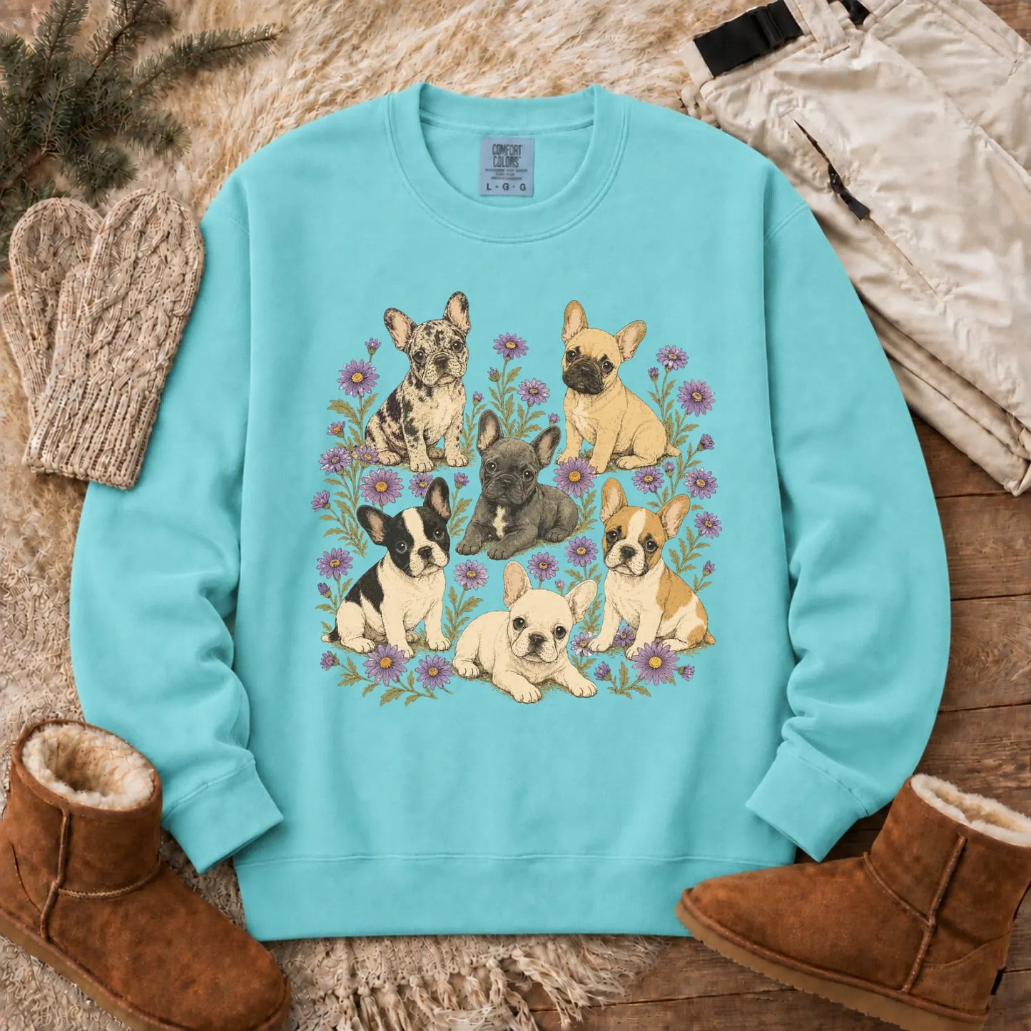 Frenchie Puppies Butterflies Unisex Sweatshirt Chalky Mint