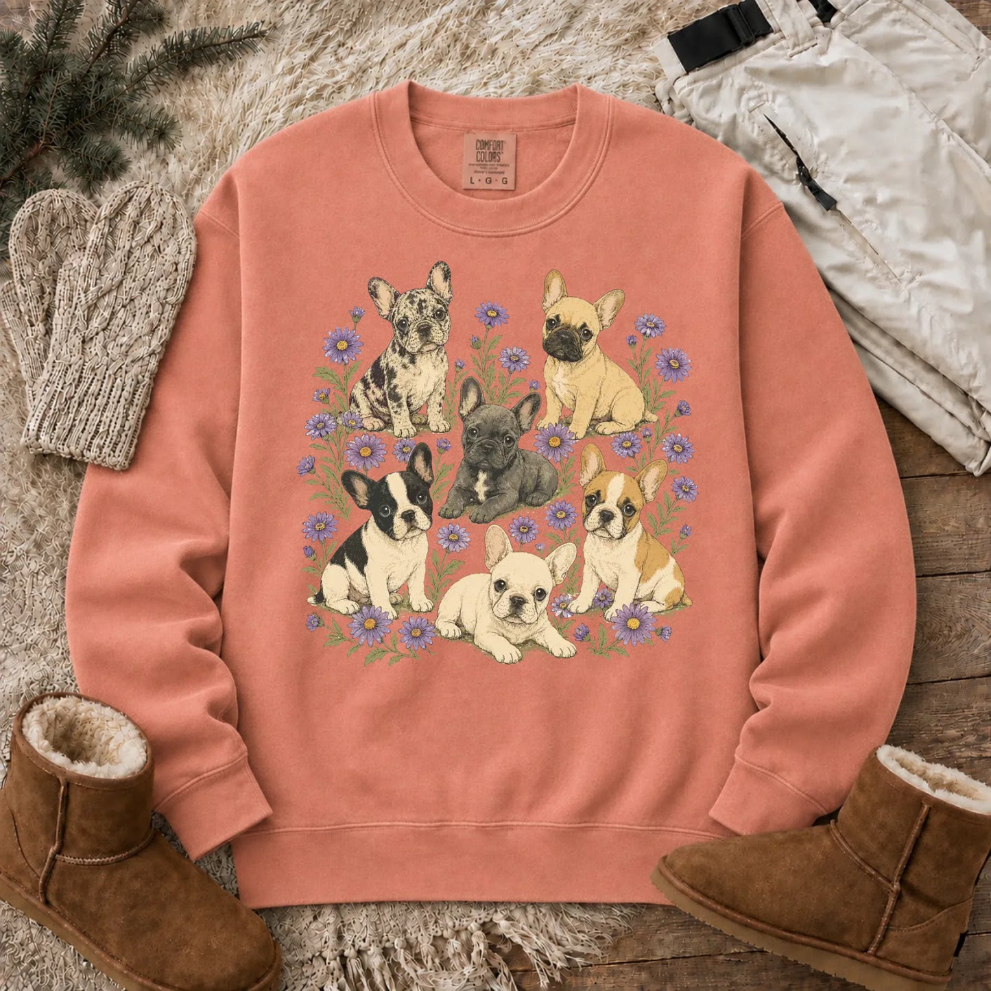 Frenchie Puppies Butterflies Unisex Sweatshirt Terracotta