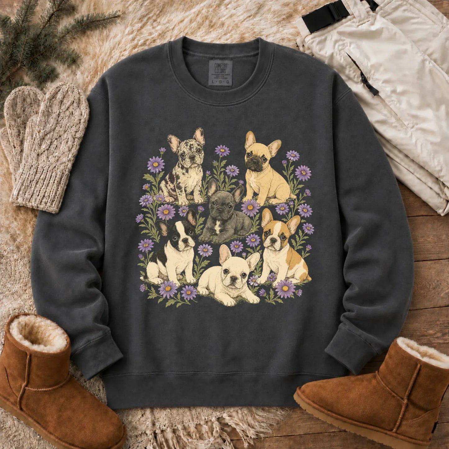 Frenchie Puppies Butterflies Unisex Sweatshirt Pepper