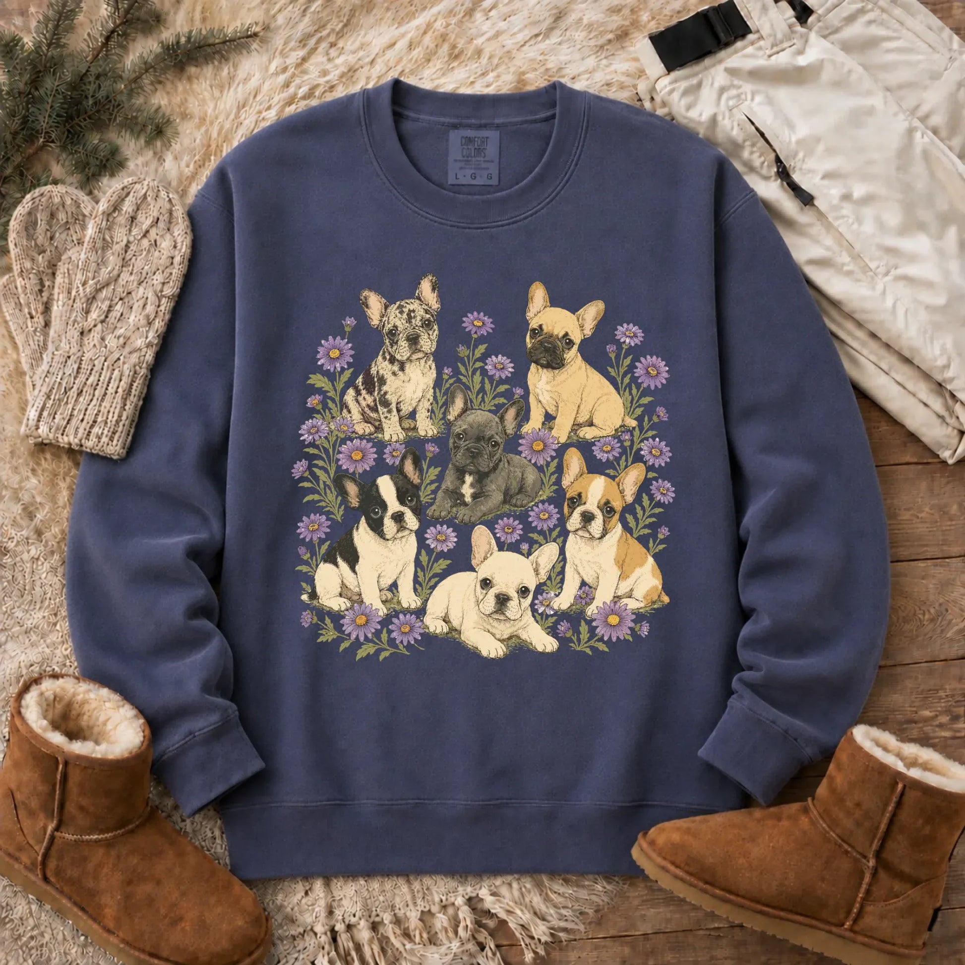 Frenchie Puppies Butterflies Unisex Sweatshirt Denim