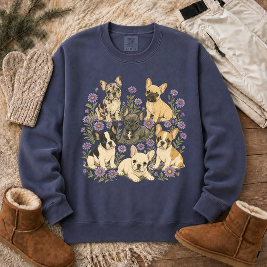 Frenchie Puppies Butterflies Unisex Sweatshirt Denim