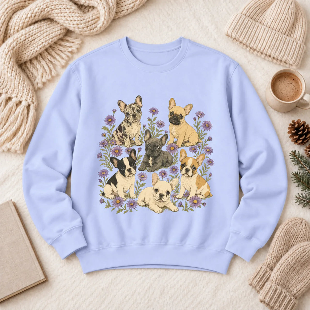 Frenchie Puppies Butterflies Unisex Sweatshirt Hydrangea