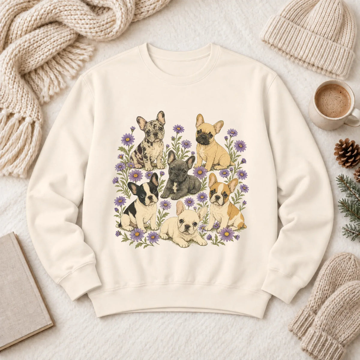 Frenchie Puppies Butterflies Unisex Sweatshirt Ivory