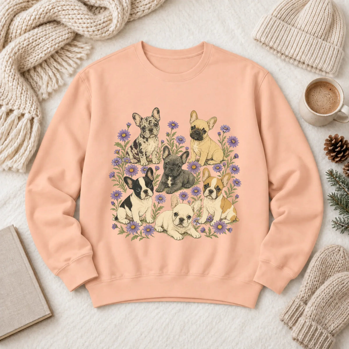 Frenchie Puppies Butterflies Unisex Sweatshirt Peachy
