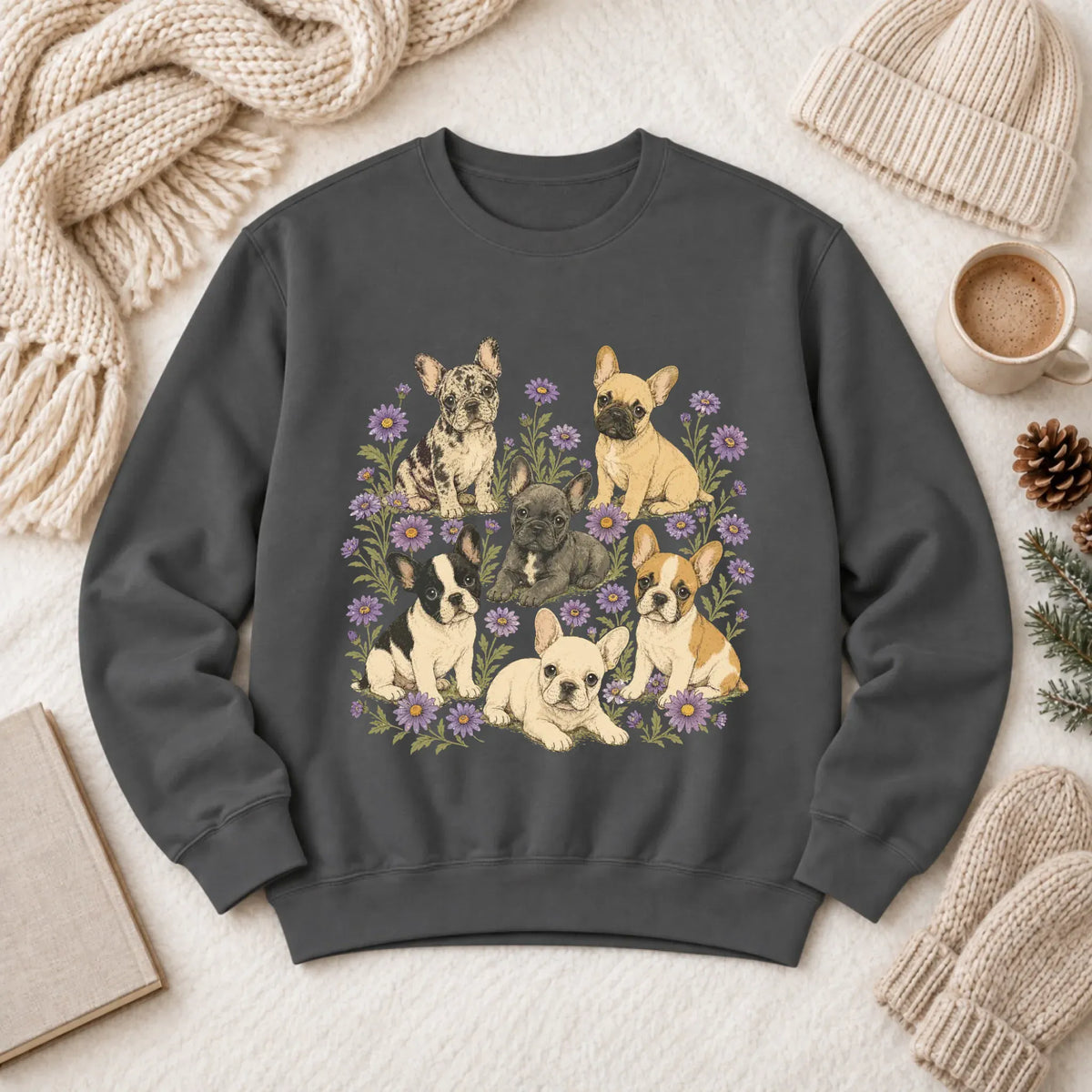 Frenchie Puppies Butterflies Unisex Sweatshirt Pepper